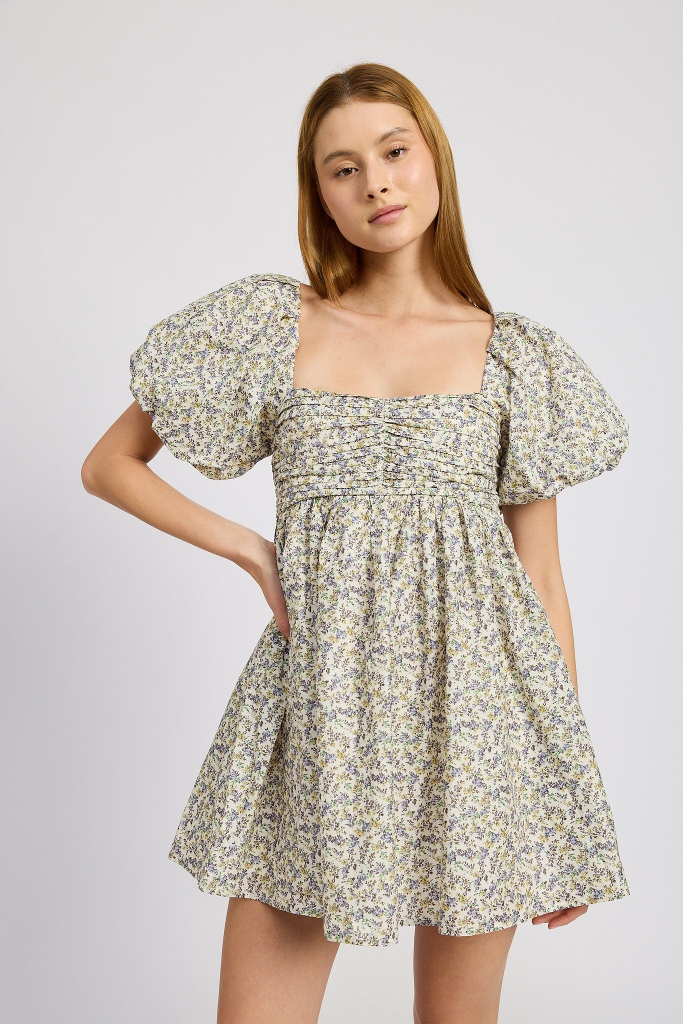 elevated puff sleeve ruched mini dress Ruched Mini Dress with Puff Sleeves – The Melted Manor
