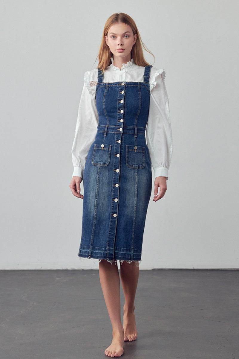 Denim Button Down Dress Jumper Clothing Insane Gene   