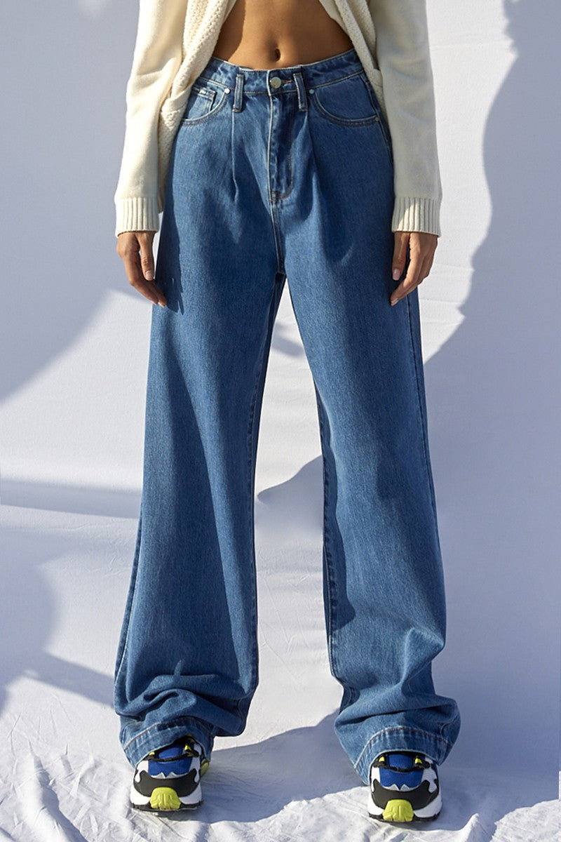 Blue High Rise Wide Leg Jeans Clothing Insane Gene   