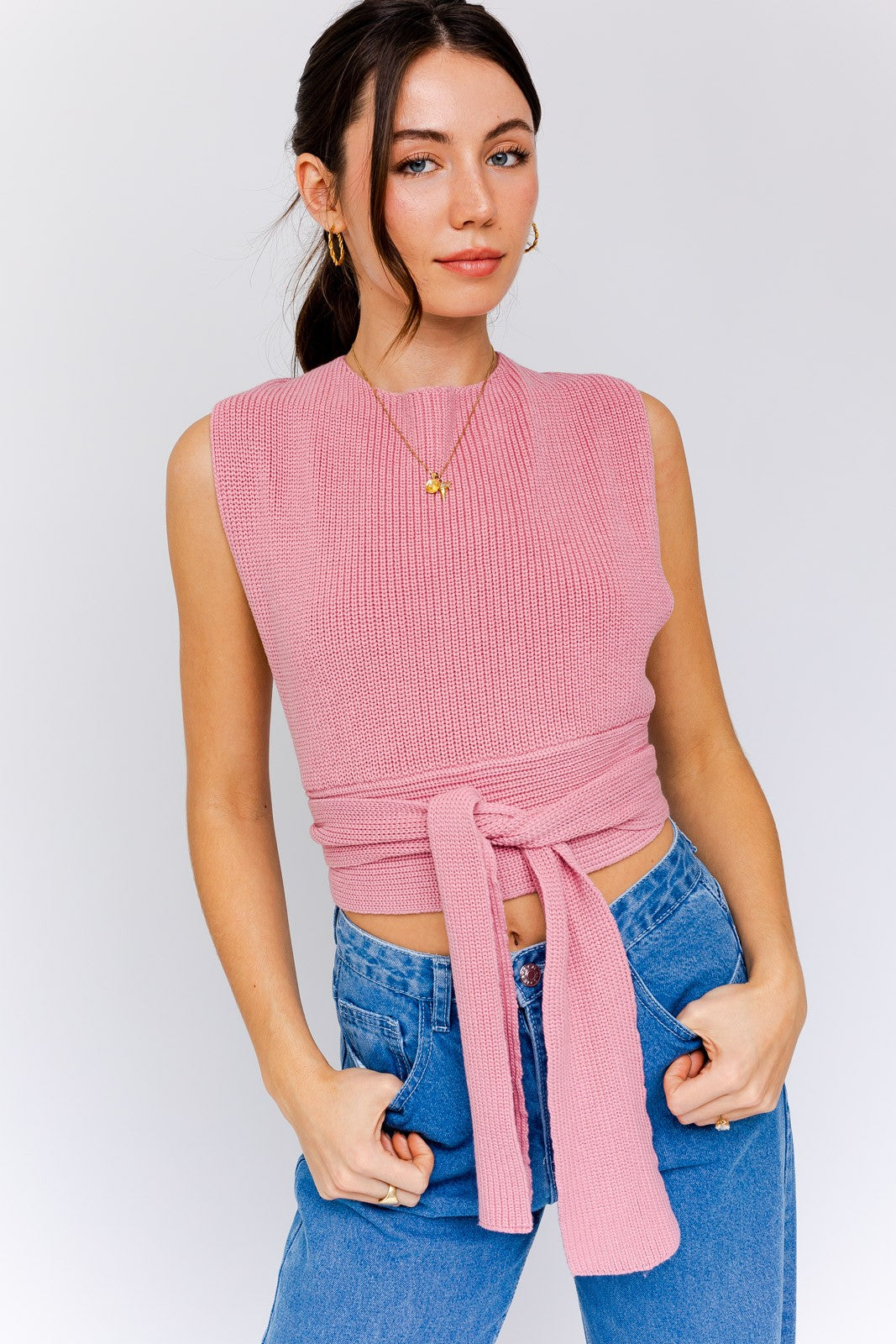 Pink Multi-Tie Sweater Tank Clothing LE LIS   