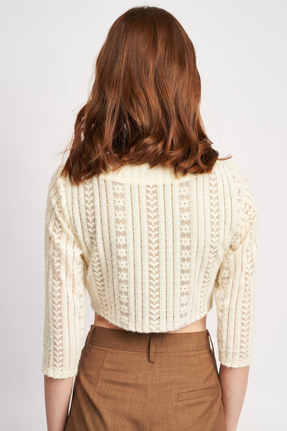 Lace Knit Crop Sweater with Eyelet Detail Clothing Emory Park   