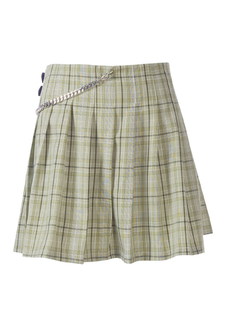 Slate Plaid Chain Detail Mini Skirt Clothing Rag Company   