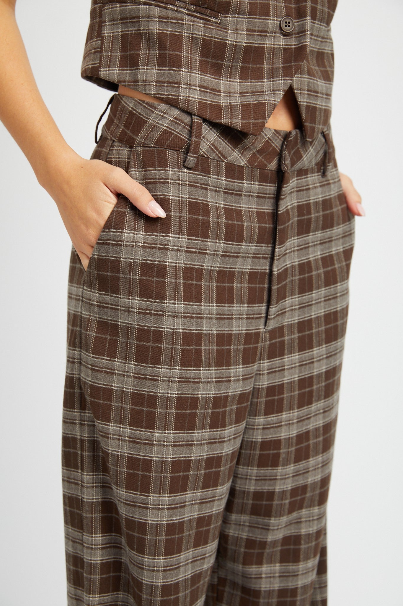 Brown Plaid High Waist Pants Clothing Emory Park   