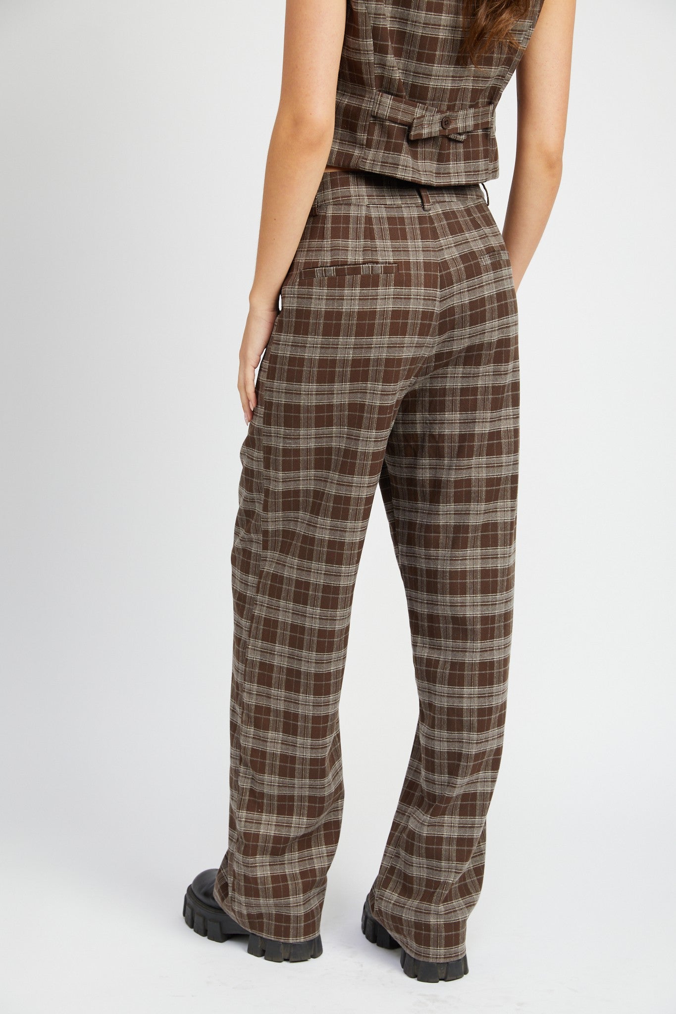 Brown Plaid High Waist Pants Clothing Emory Park   