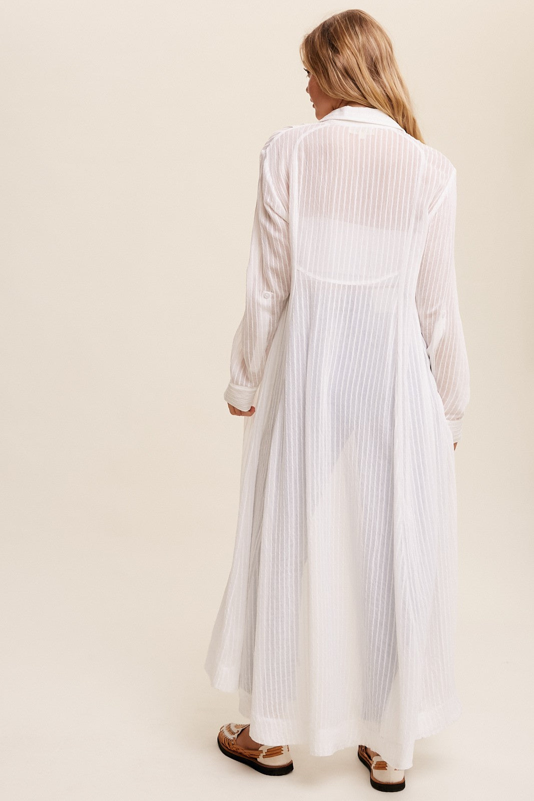 Long Button Down Shirt Maxi Dress Clothing Listicle Cream S 