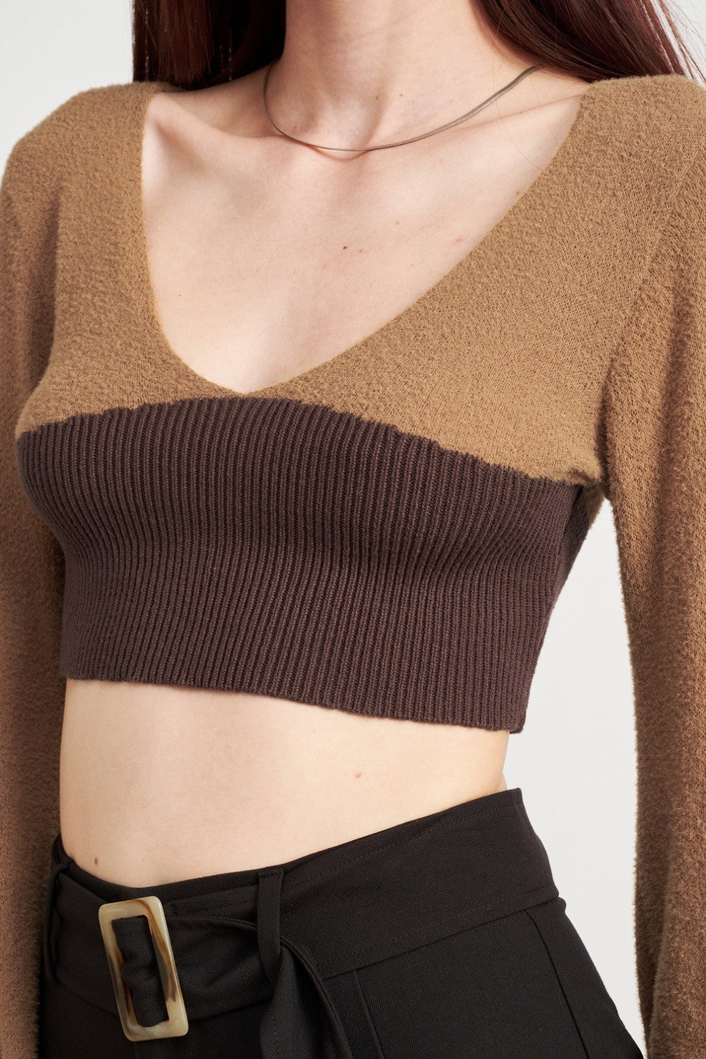 Knit Rib Cropped Top Clothing Emory Park BROWN S 