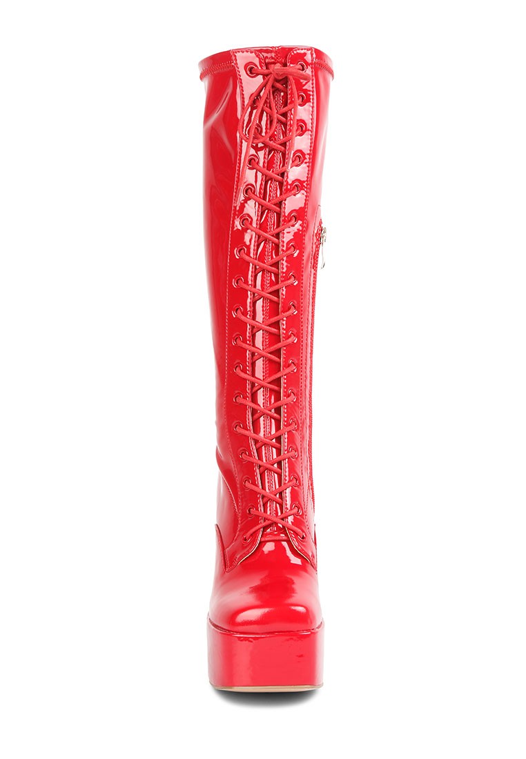 Patent Leather High Platform Calf Boots Boots Rag Company   