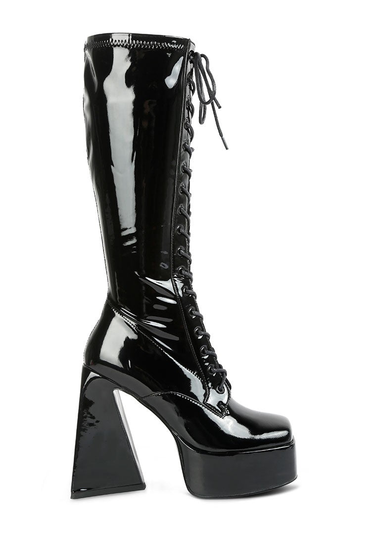 Patent Leather High Platform Calf Boots Boots Rag Company Black 5 