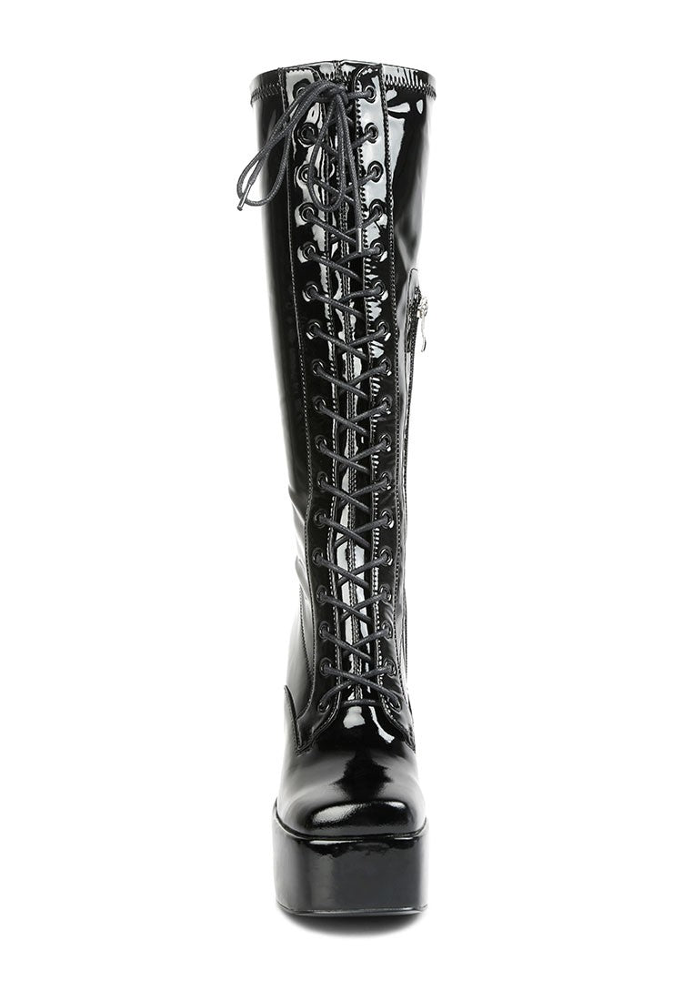 Patent Leather High Platform Calf Boots Boots Rag Company   