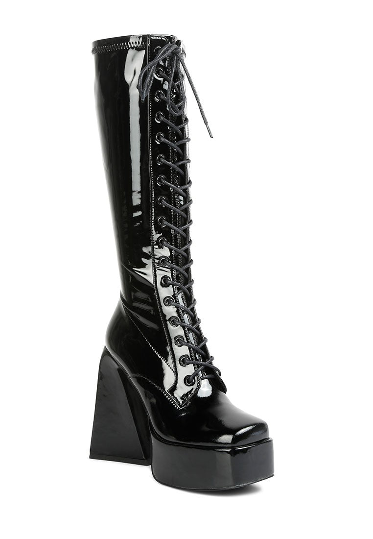 Patent Leather High Platform Calf Boots Boots Rag Company   