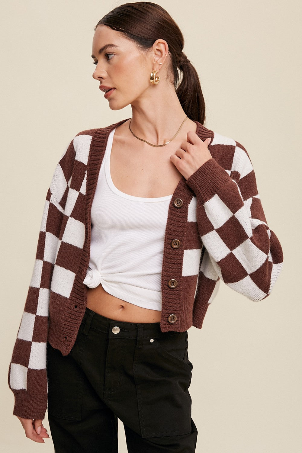 Bold Gingham Sweater Weaved Crop Cardigan Clothing Listicle   