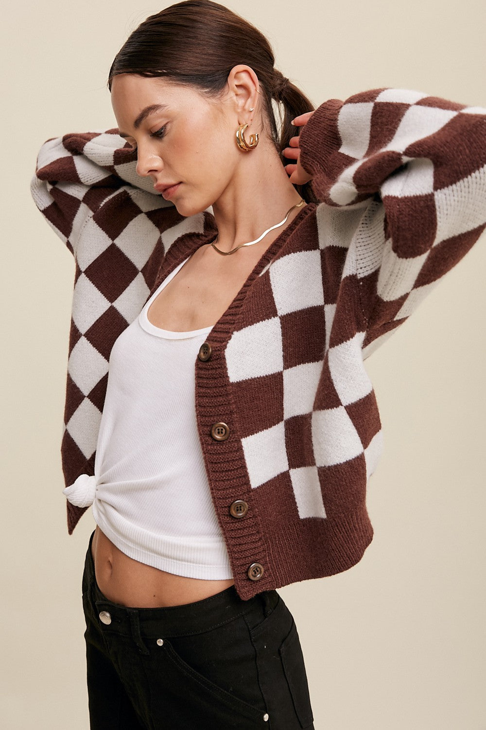 Bold Gingham Sweater Weaved Crop Cardigan Clothing Listicle   