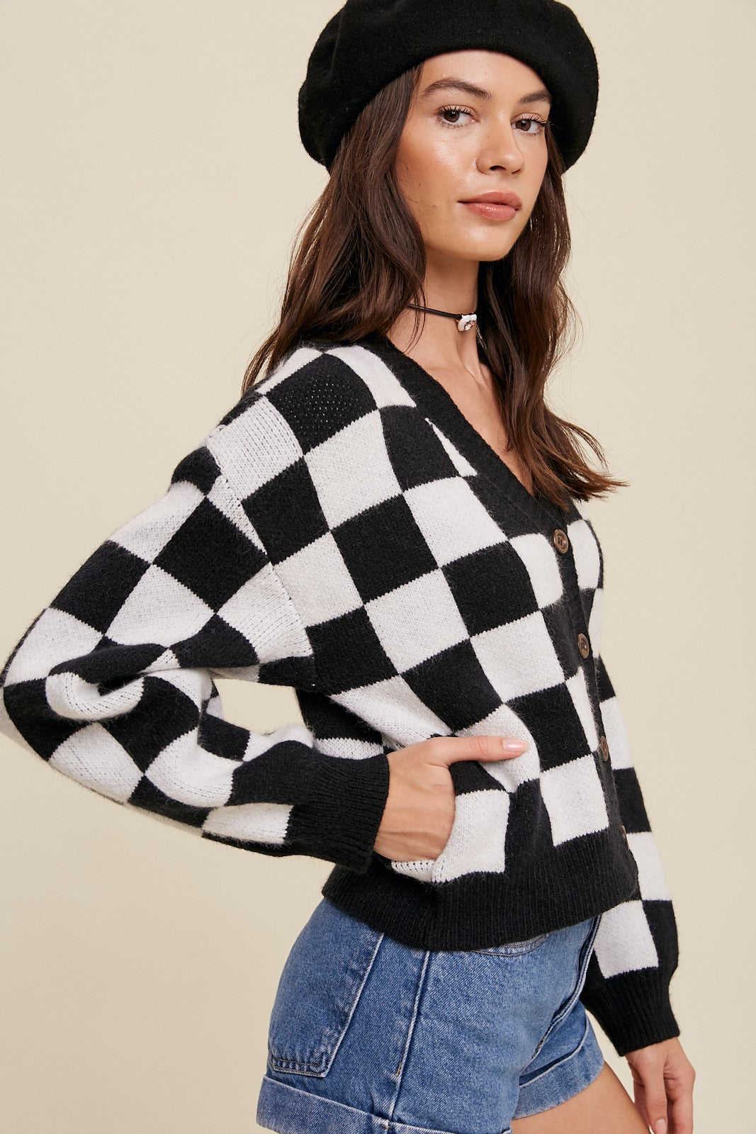 Bold Gingham Sweater Weaved Crop Cardigan Clothing Listicle   