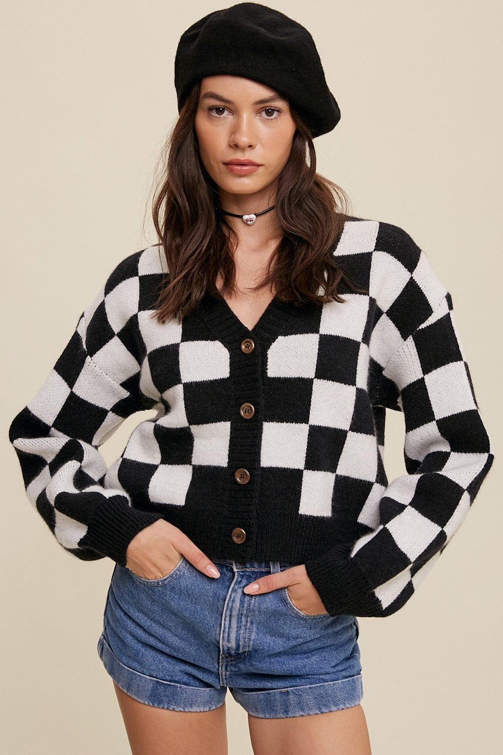 Bold Gingham Sweater Weaved Crop Cardigan Clothing Listicle   