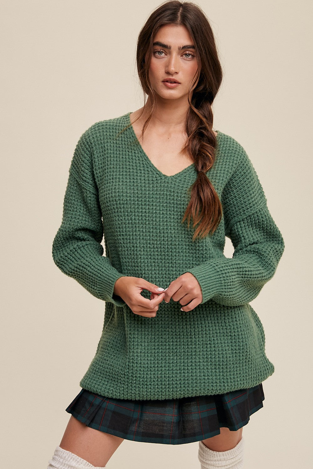 Slouchy V-neck Ribbed Knit Sweater Clothing Listicle   