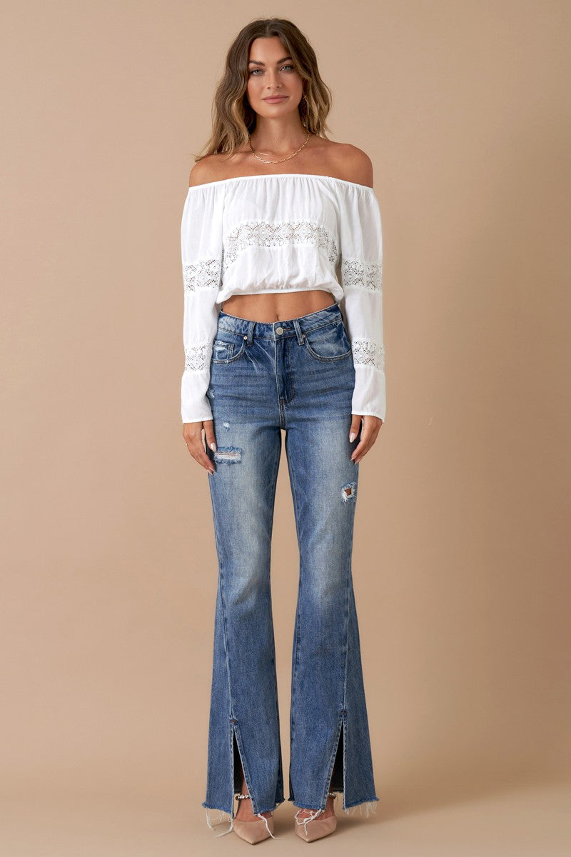 High Rise Slit Flare Jeans Clothing Insane Gene   