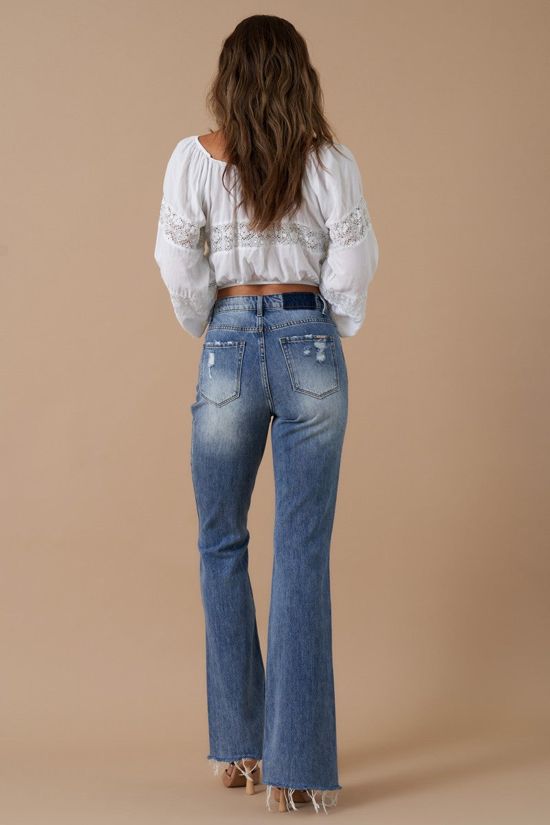 High Rise Slit Flare Jeans Clothing Insane Gene   