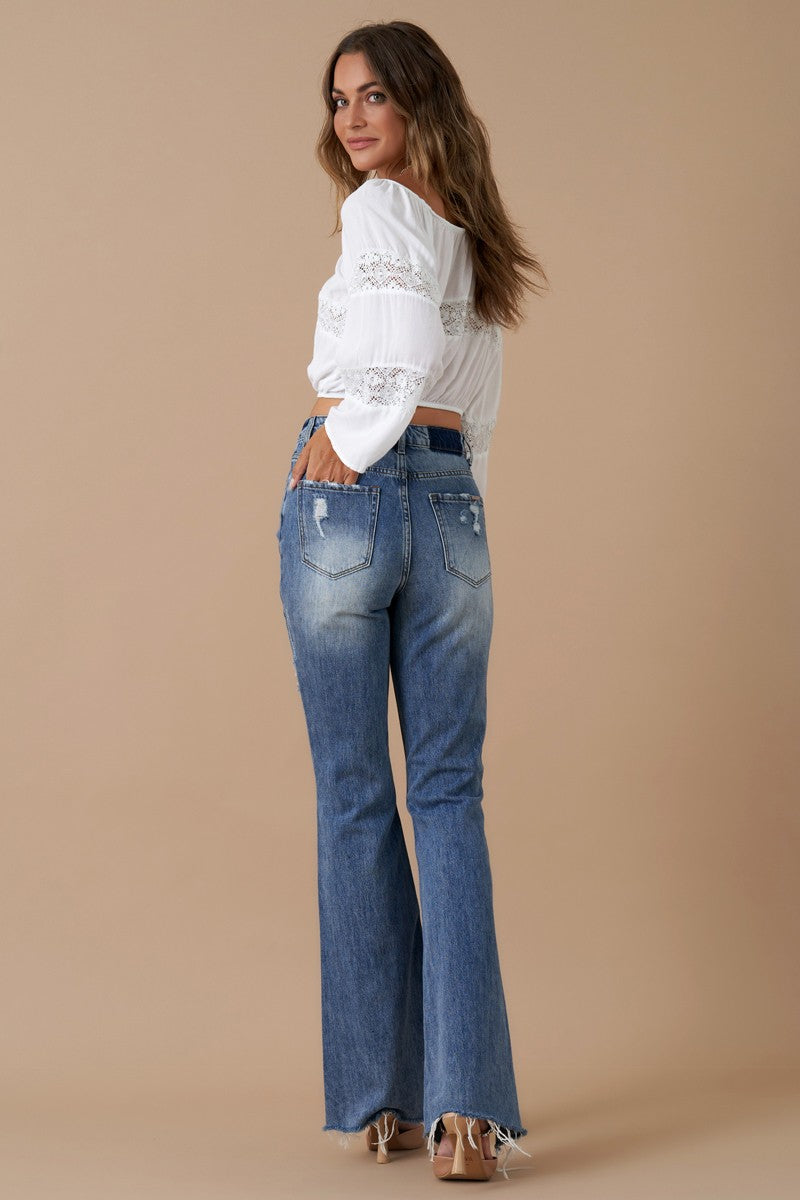 High Rise Slit Flare Jeans Clothing Insane Gene   