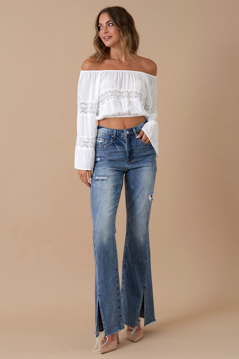 High Rise Slit Flare Jeans Clothing Insane Gene   