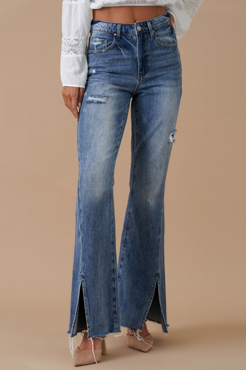 High Rise Slit Flare Jeans Clothing Insane Gene   