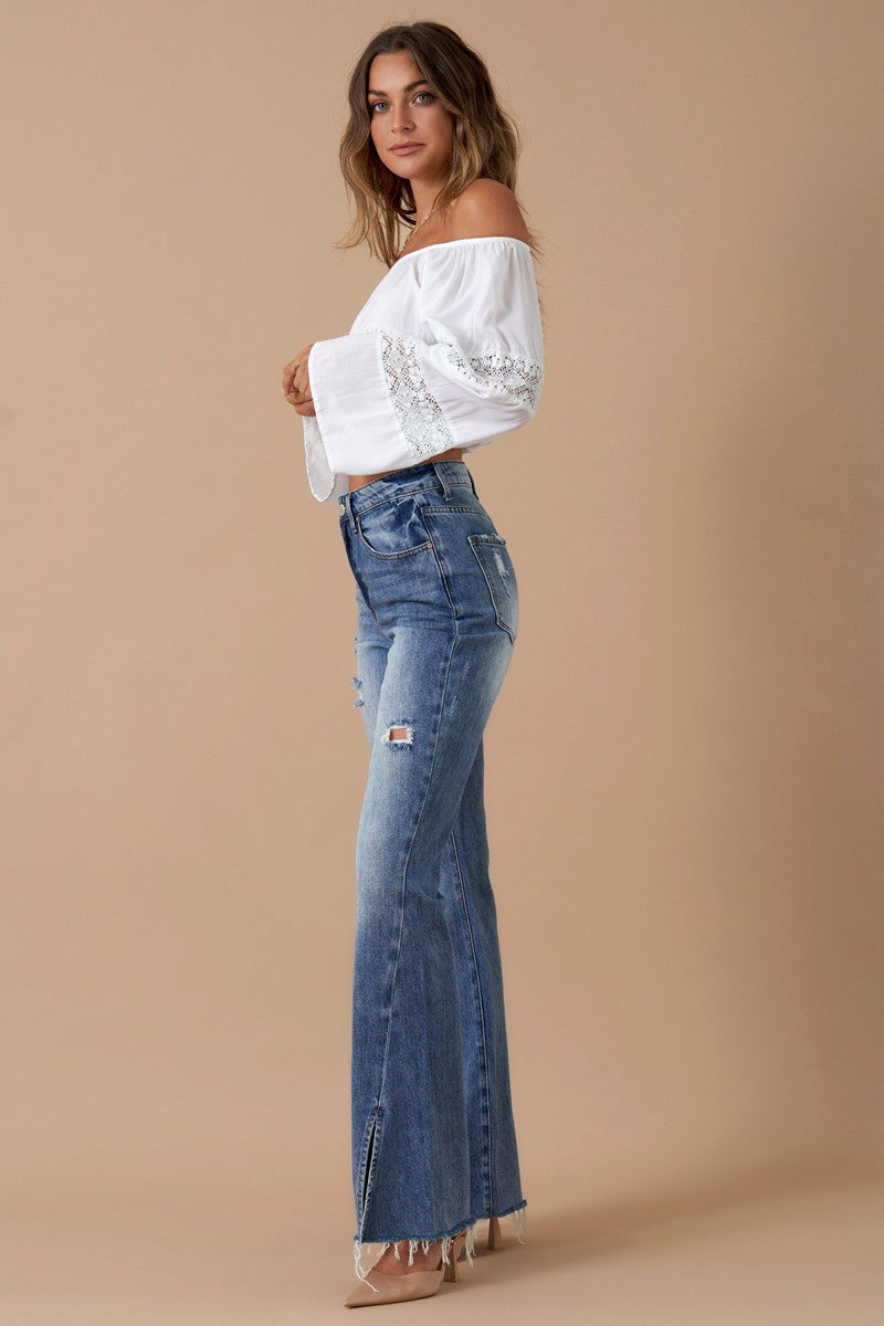 High Rise Slit Flare Jeans Clothing Insane Gene   