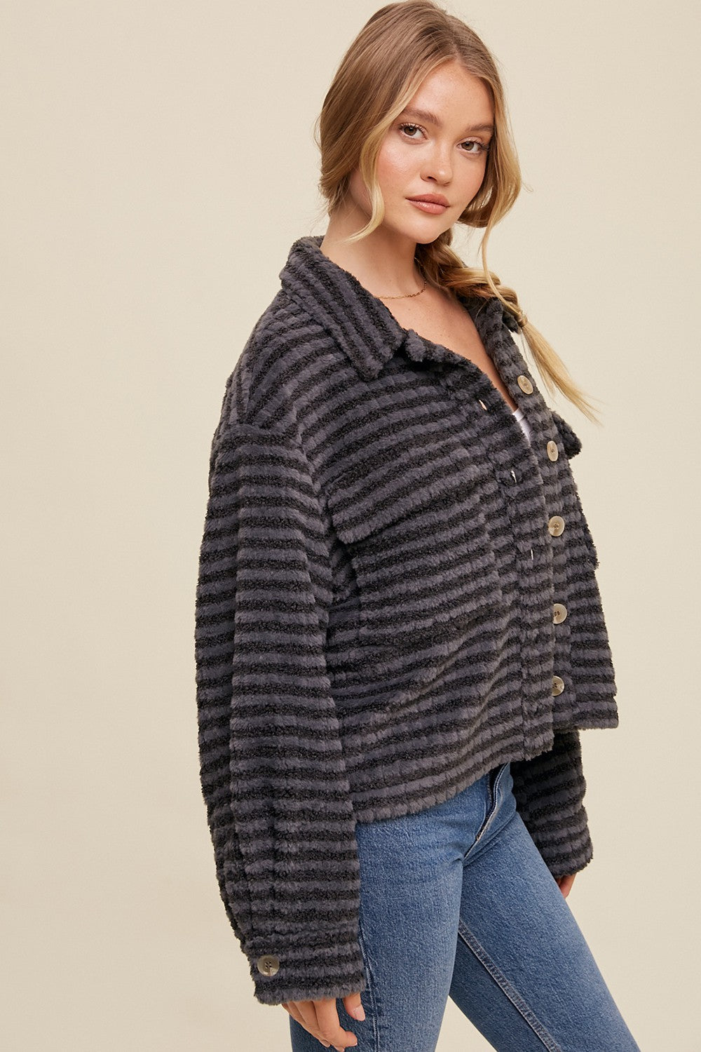 Stripe Fleece Shacket Clothing Listicle   