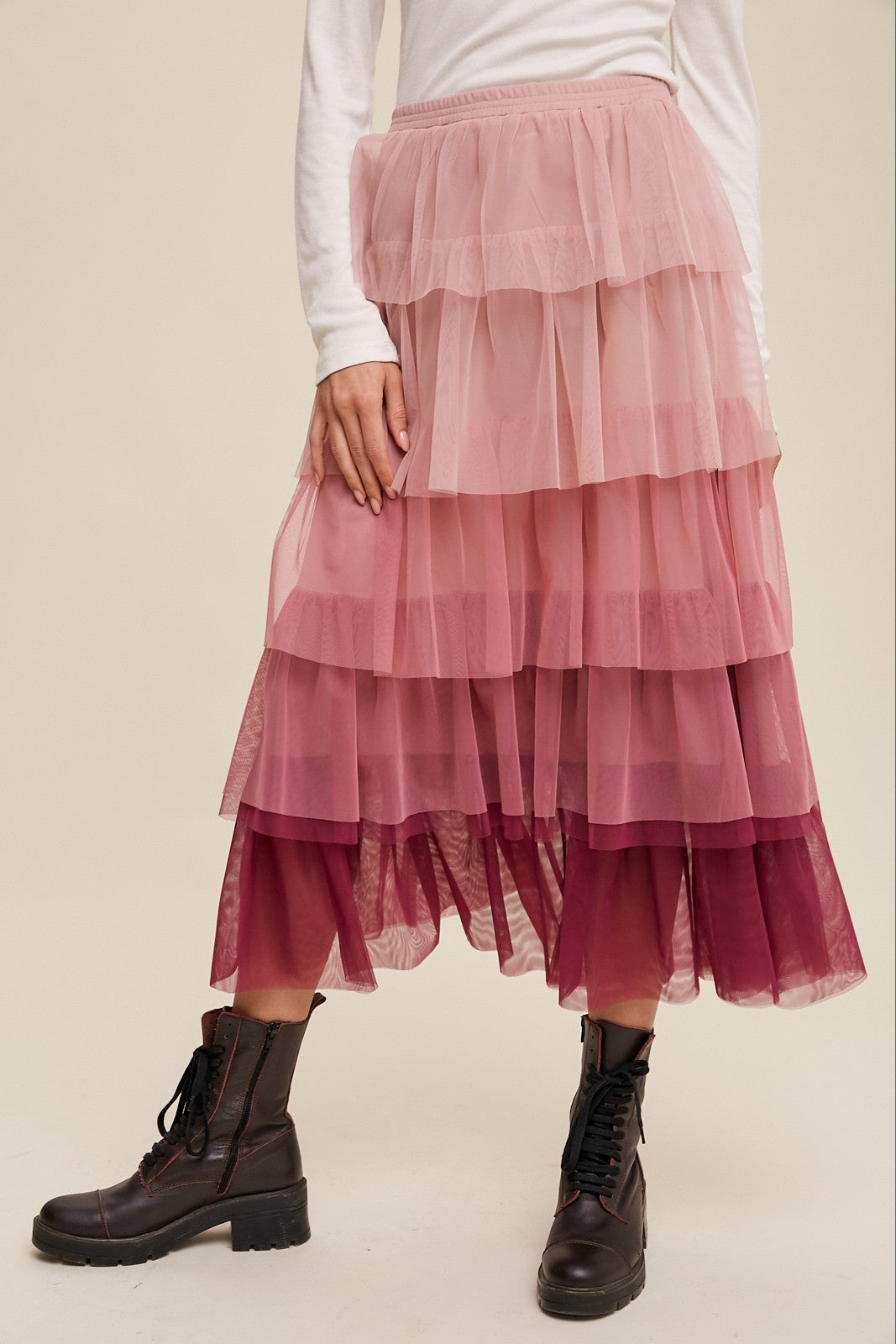 Magenta Tiered Mesh Maxi Skirt Clothing Listicle   