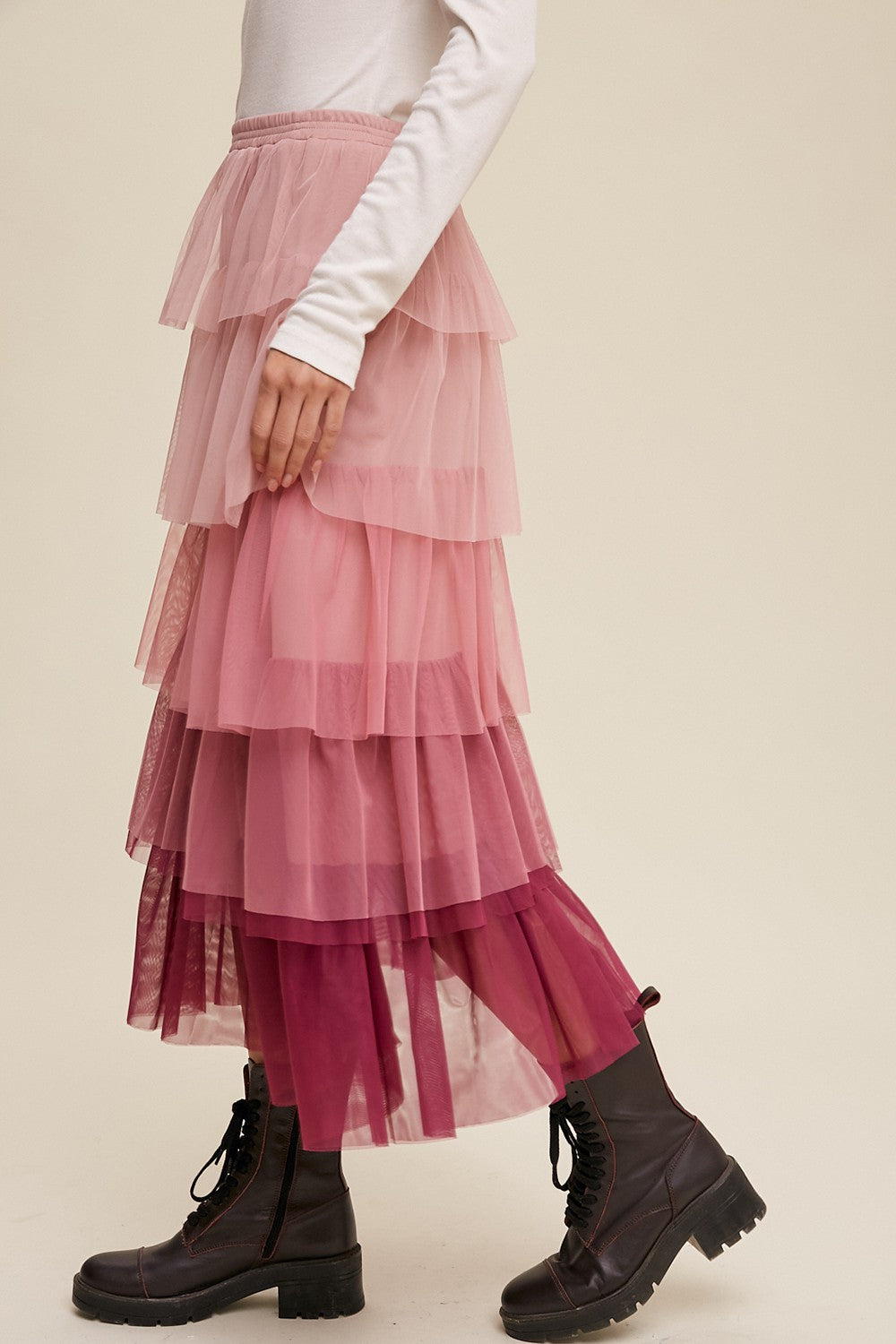 Magenta Tiered Mesh Maxi Skirt Clothing Listicle   