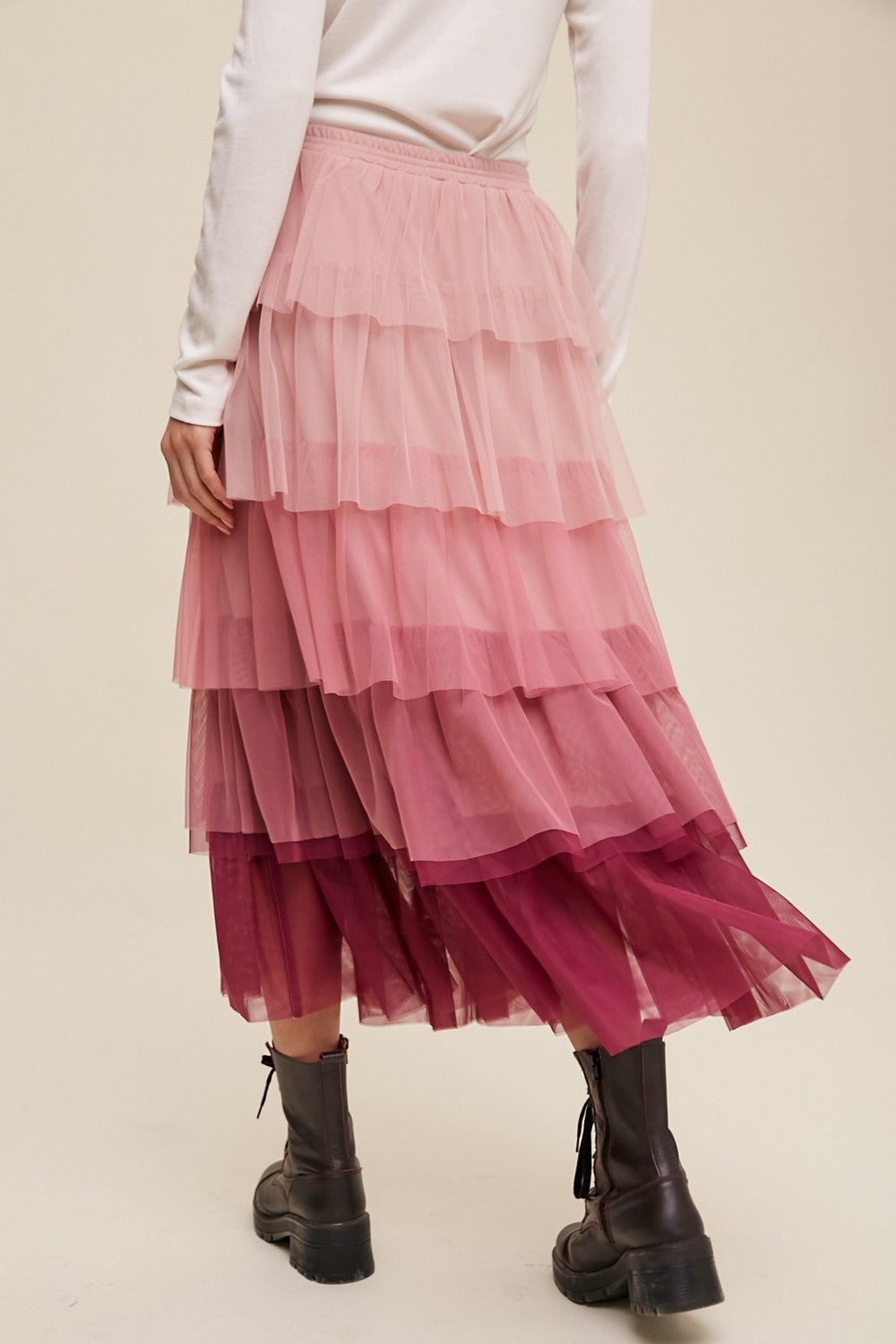 Magenta Tiered Mesh Maxi Skirt Clothing Listicle   