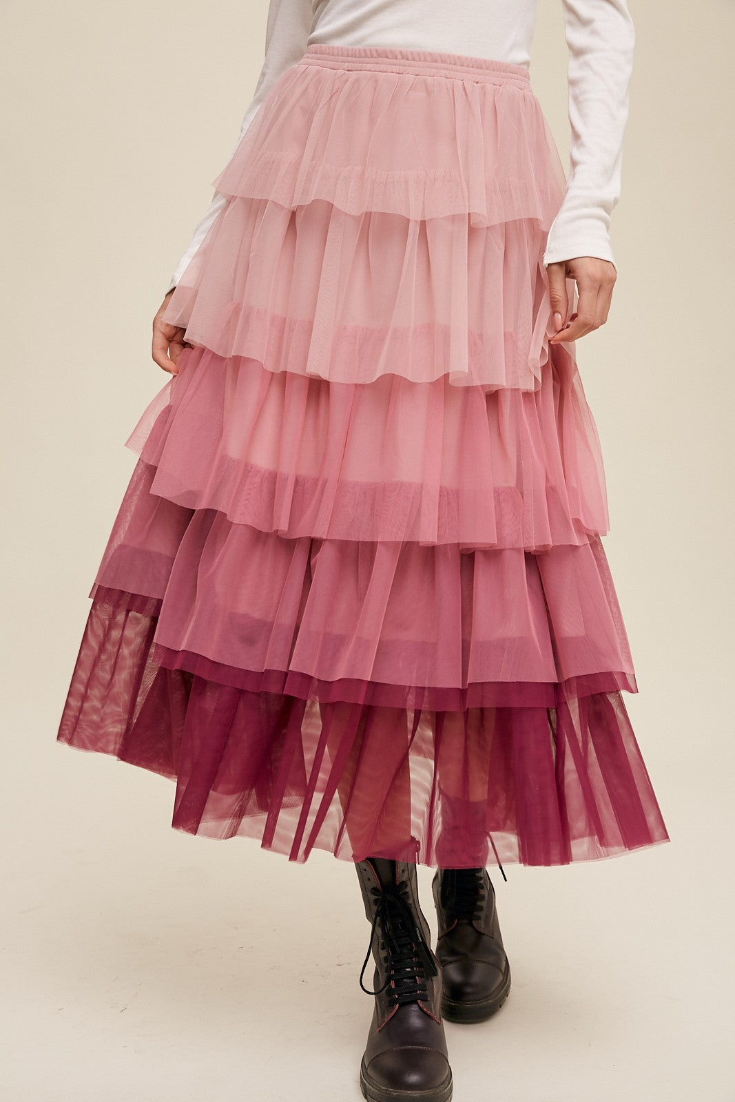 Magenta Tiered Mesh Maxi Skirt Clothing Listicle