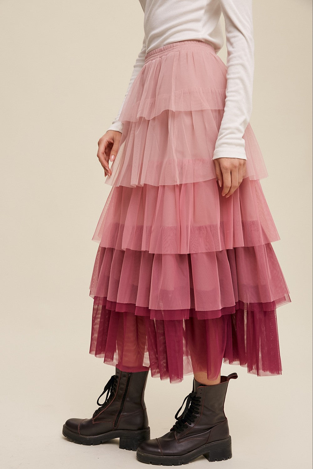 Magenta Tiered Mesh Maxi Skirt Clothing Listicle   