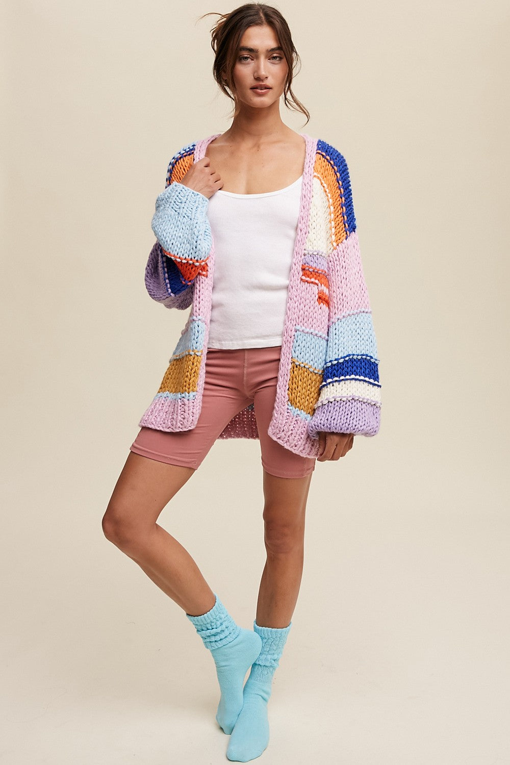 Hand Knit Multi Striped Cardigan Clothing Listicle   