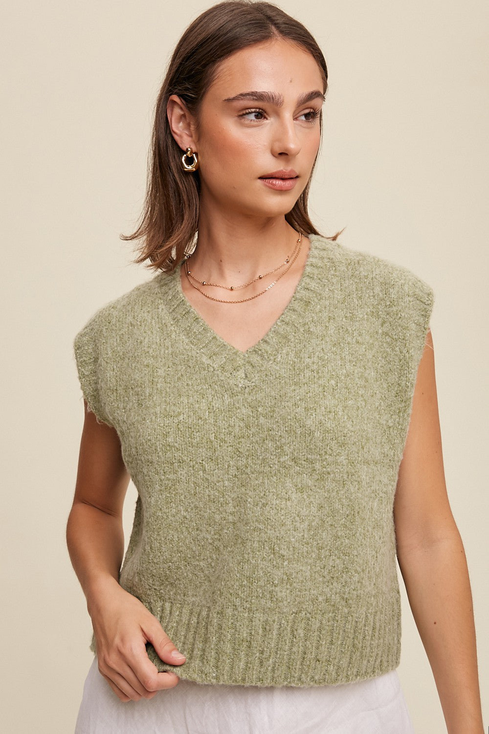 Delicate Touch Cropped Knit Vest Clothing Listicle Olive M 