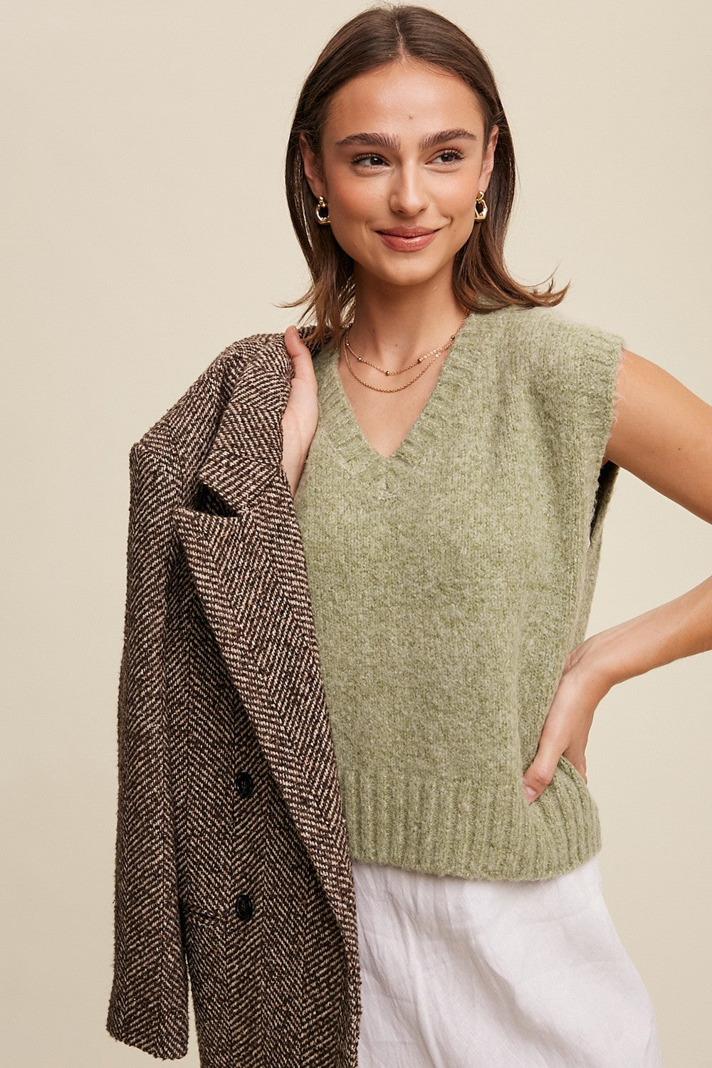 Delicate Touch Cropped Knit Vest Clothing Listicle   