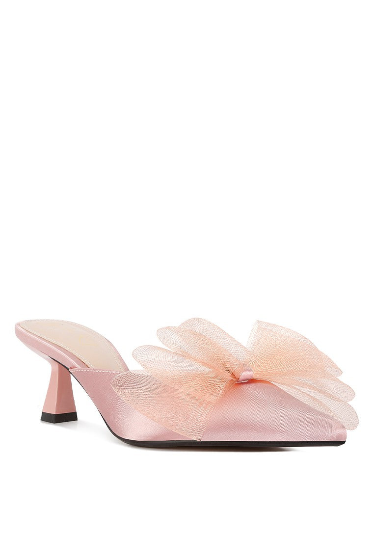 Asma Organza Bow Embellished Satin Mules Shoes Rag Company Pink 5 