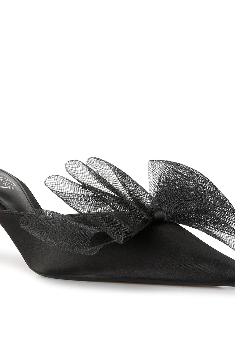 Asma Organza Bow Embellished Satin Mules Shoes Rag Company   