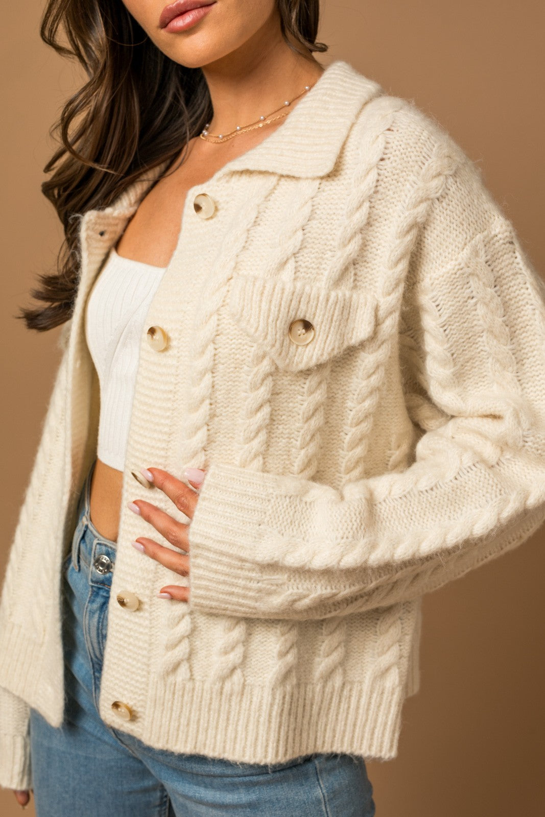 Collared Cable Sweater Cardigan Clothing Gilli   