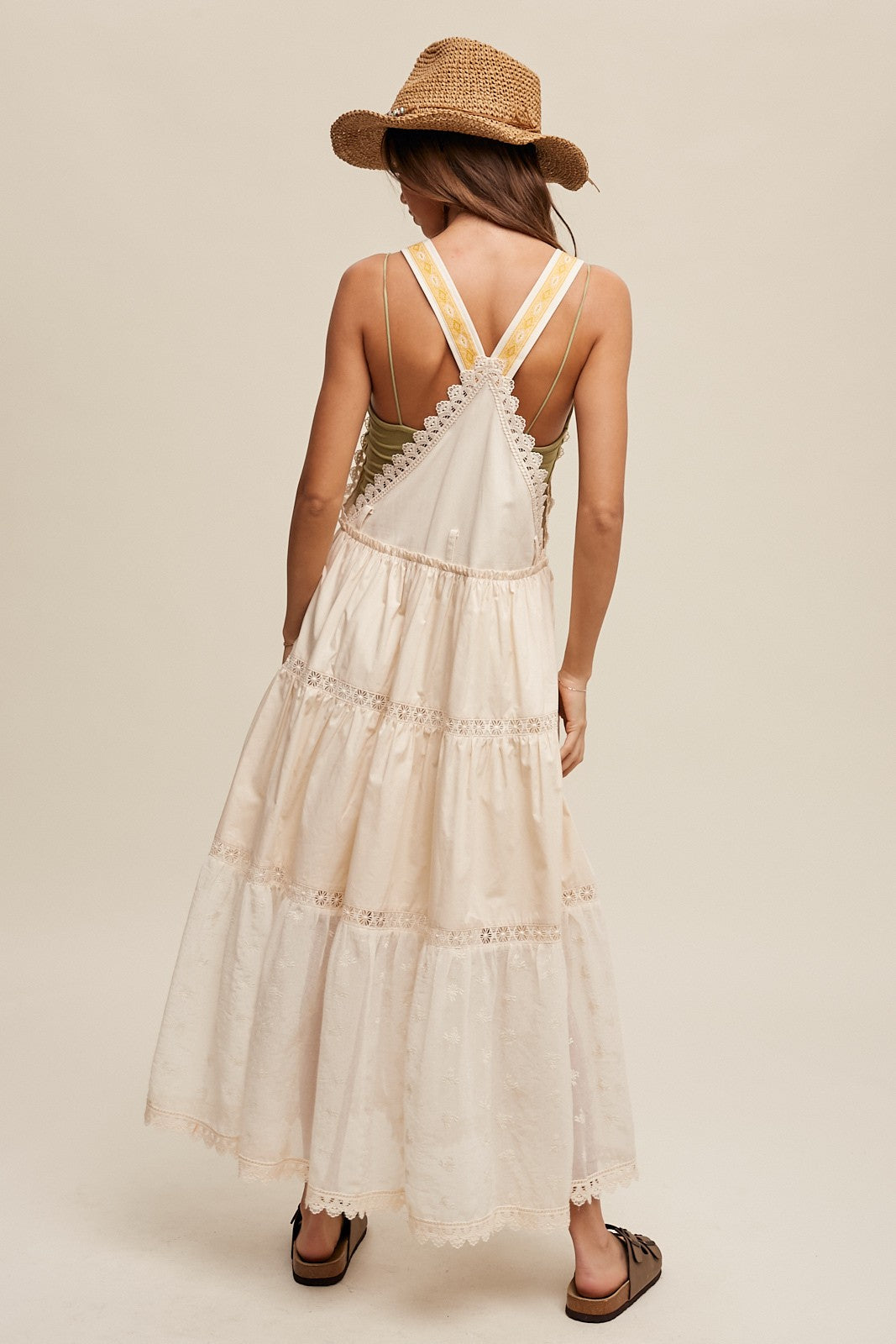 Romantic Lace Tiered Overall Maxi Dress Clothing Listicle   