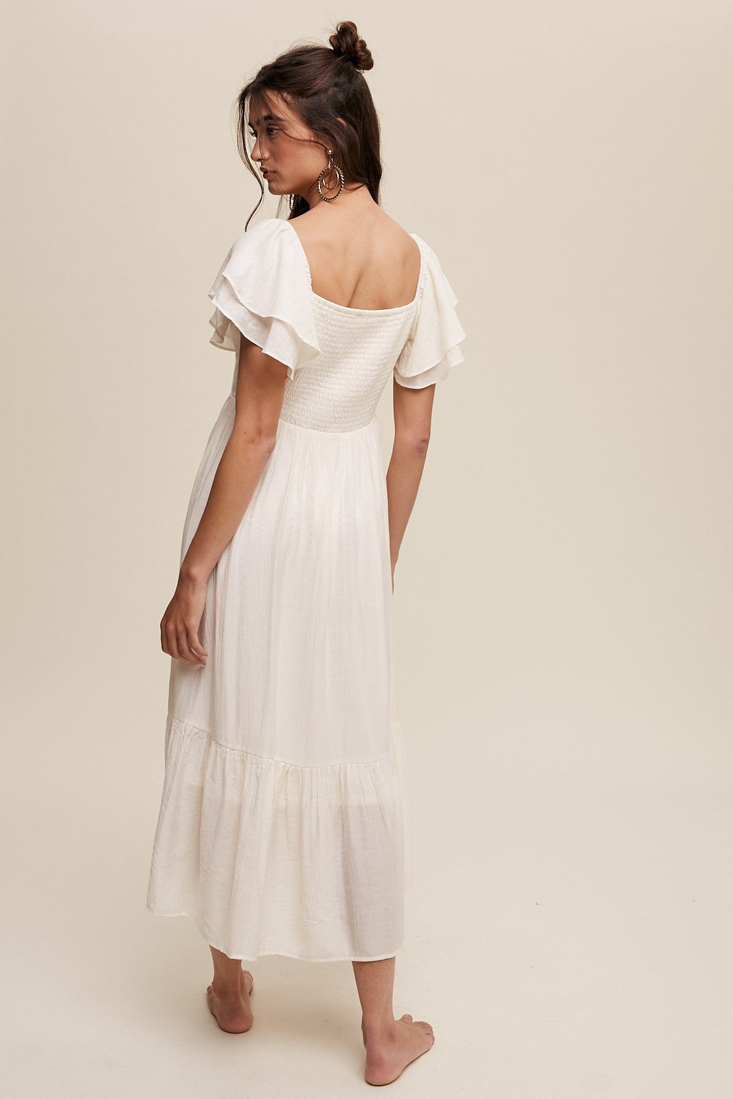 Square Neck Ruffled Short Sleeve Maxi Dress Clothing Listicle   