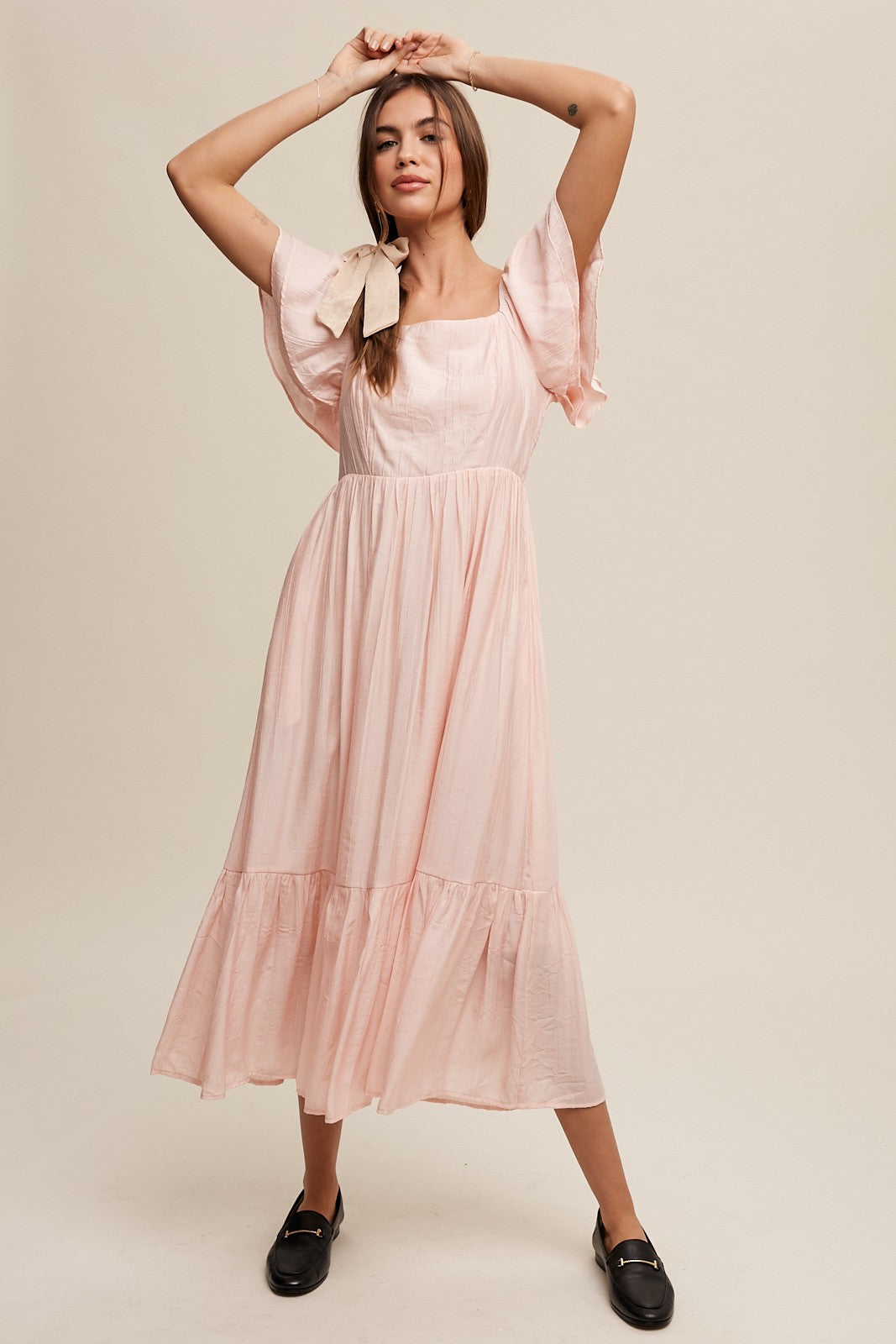 Square Neck Ruffled Short Sleeve Maxi Dress Clothing Listicle   