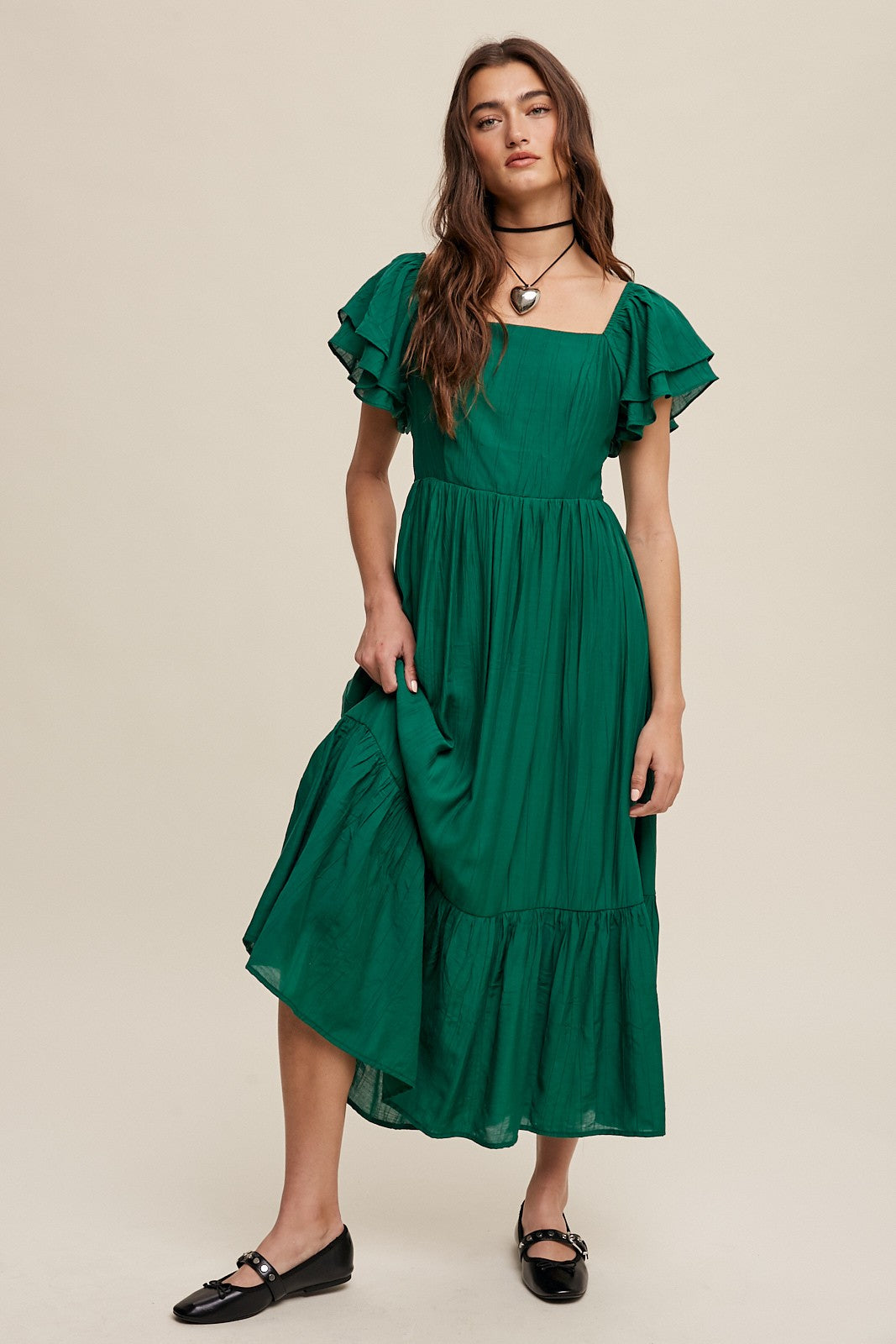 Square Neck Ruffled Short Sleeve Maxi Dress Clothing Listicle   