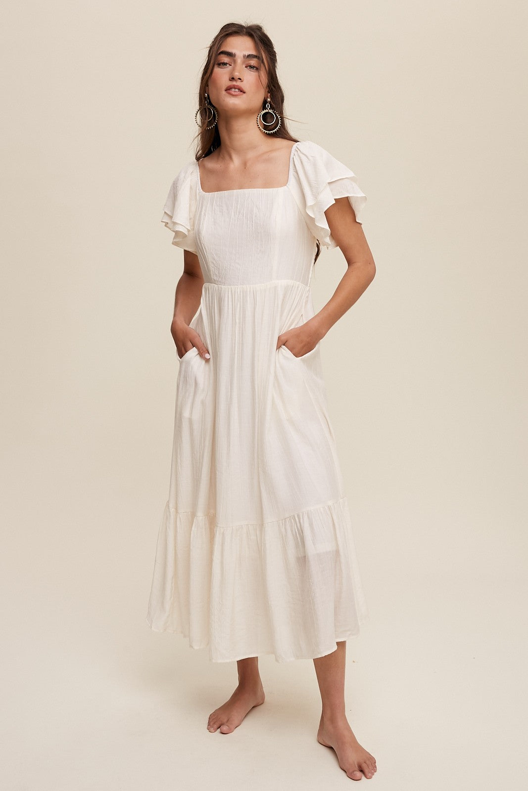 Square Neck Ruffled Short Sleeve Maxi Dress Clothing Listicle   