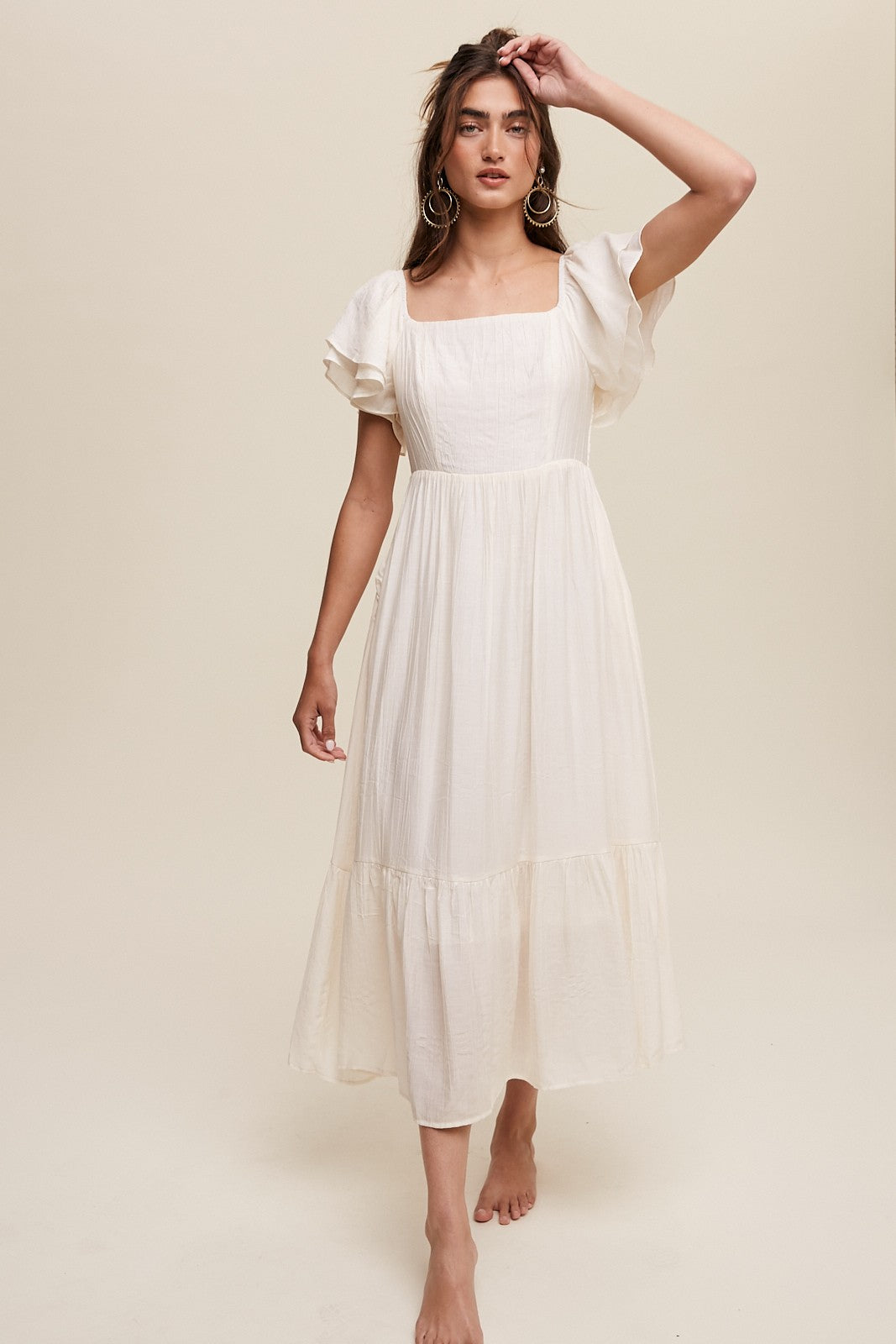 Square Neck Ruffled Short Sleeve Maxi Dress Clothing Listicle   