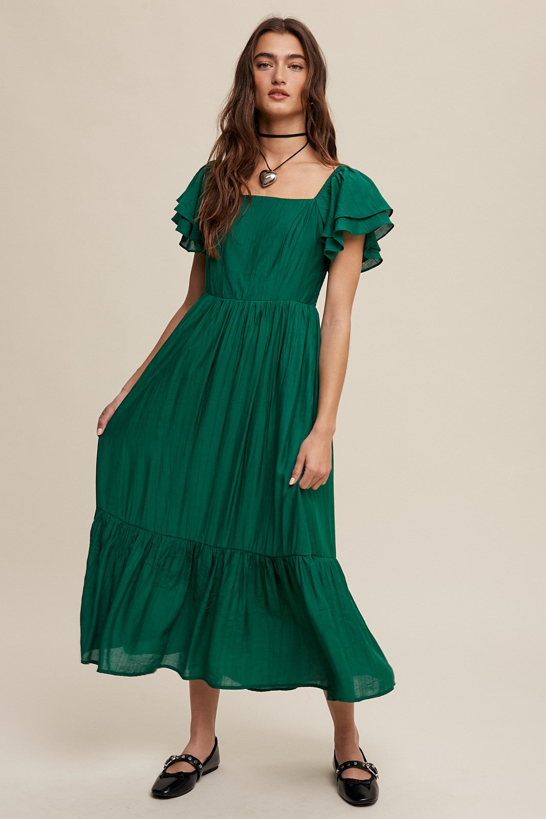 Square Neck Ruffled Short Sleeve Maxi Dress Clothing Listicle   