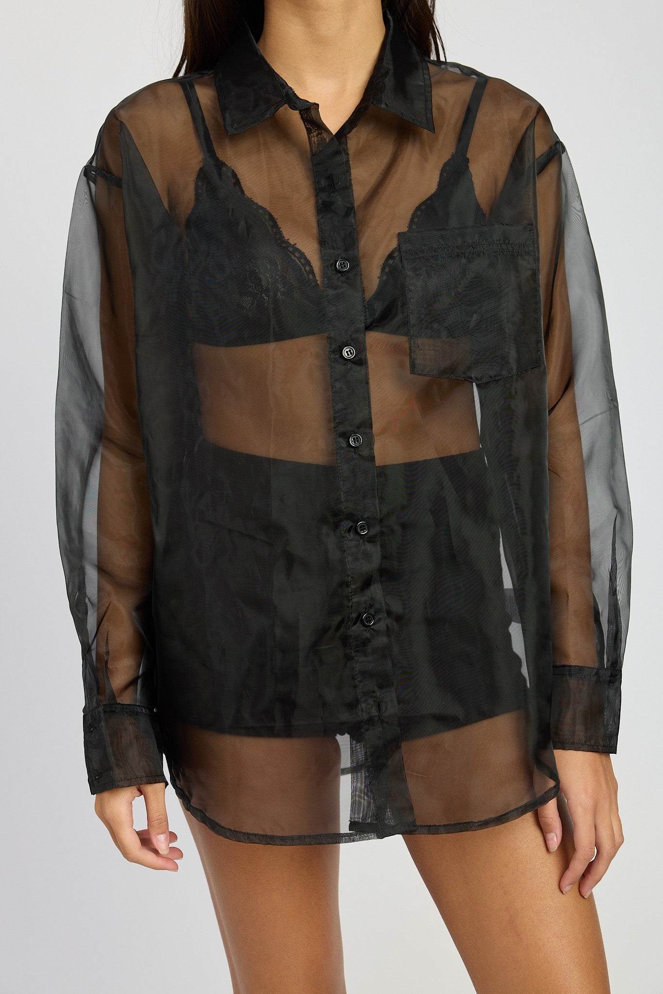 Sheer Oversized Organza Shirt Clothing Emory Park BLACK S 