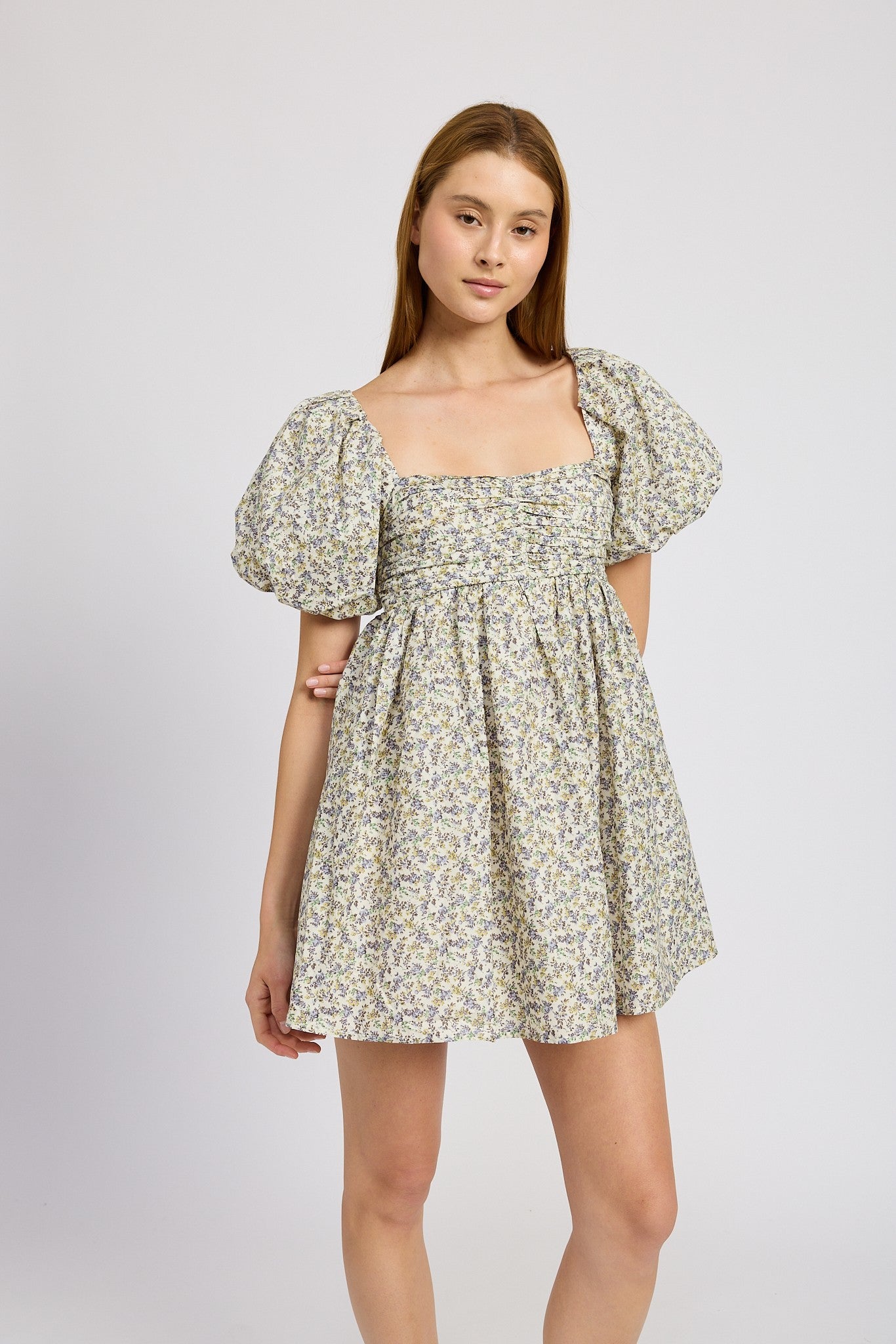 Ruched Mini Dress with Puff Sleeves Clothing Emory Park   