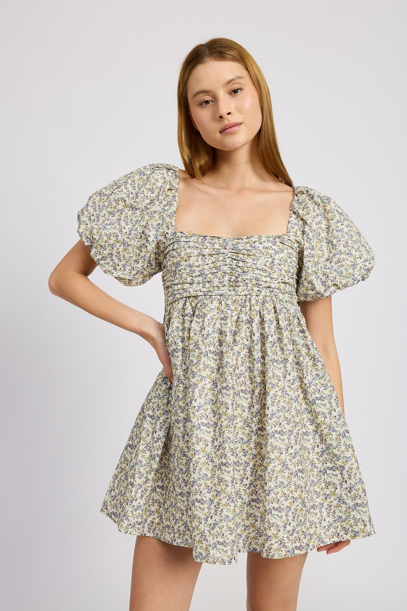 Ruched Mini Dress with Puff Sleeves Clothing Emory Park   