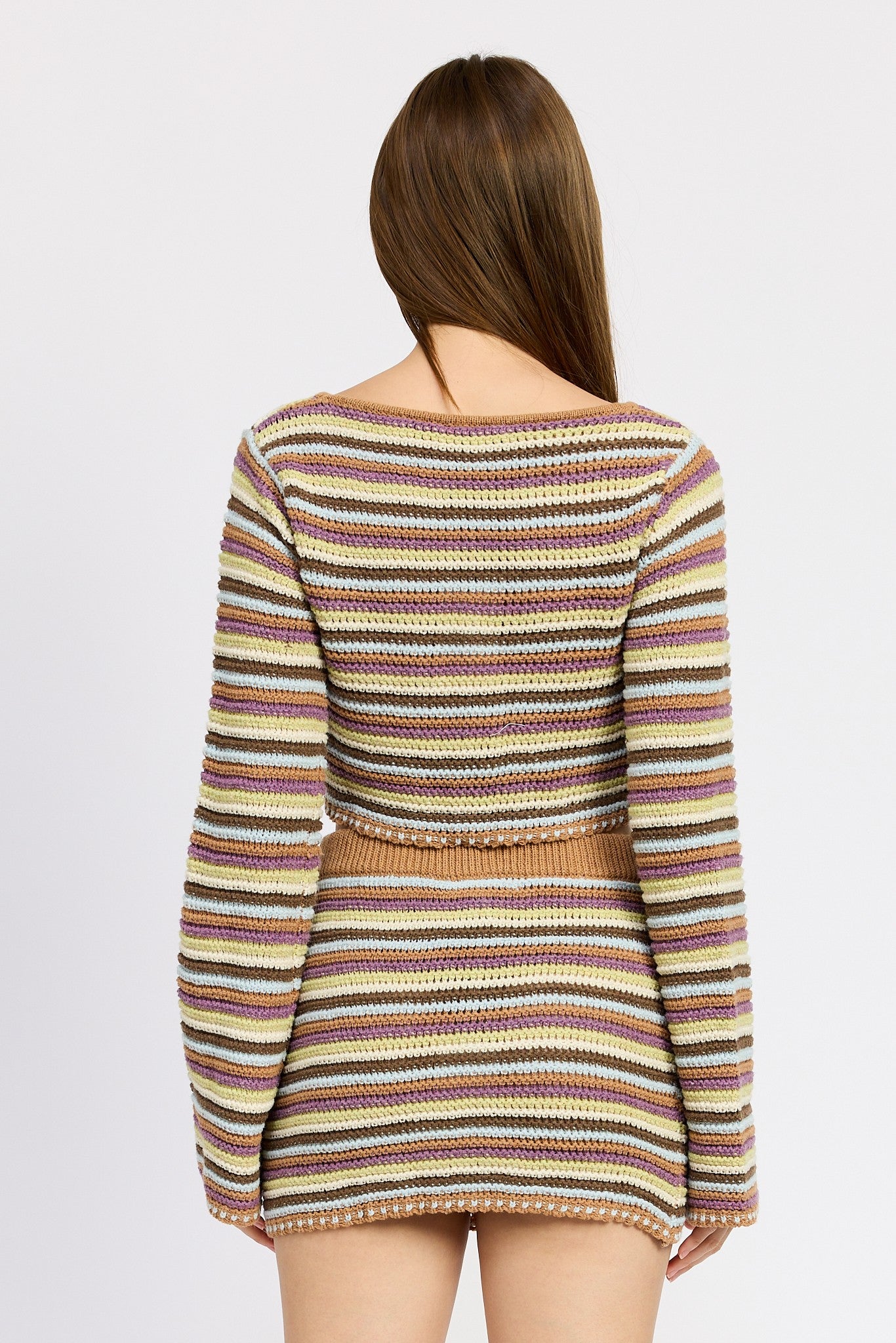 Striped Crochet Top with Bell Sleeves Clothing Emory Park   