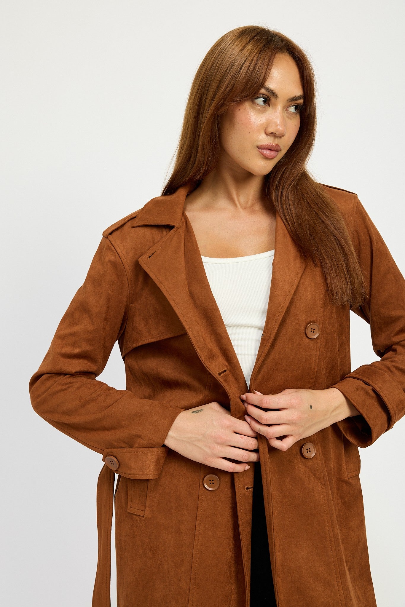 Faux Suede Trench Coat Clothing Emory Park   