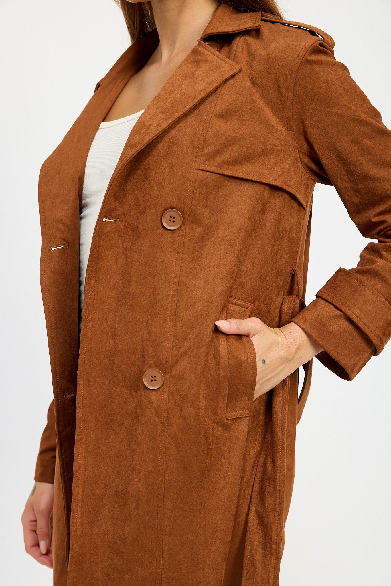 Faux Suede Trench Coat Clothing Emory Park CAMEL S 